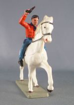 Starlux - Cow-Boys - Series 63 (Luxe) - Mounted brandishing pistol (orange & blue) white horse (ref 4412)