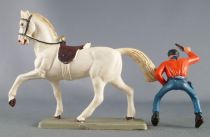 Starlux - Cow-Boys - Series 63 (Luxe) - Mounted brandishing pistol (orange & blue) white horse (ref 4412)