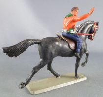 Starlux - Cow-Boys - Series 63 (Luxe) - Mounted Firing gun left hand (orange & blue) black horse (ref 4415)