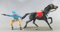 Starlux - Cow-Boys - Series 63 (Luxe) - Mounted Firing gun right hand (blue & yellow) black horse (ref 44145)