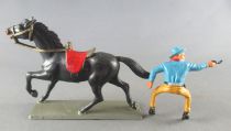 Starlux - Cow-Boys - Series 63 (Luxe) - Mounted Firing gun right hand (blue & yellow) black horse (ref 44145)