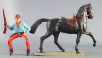 Starlux - Cow-Boys - Series 63 (Luxe) - Mounted rifle on side (blue & red) black horse (ref 4417)