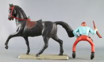 Starlux - Cow-Boys - Series 63 (Luxe) - Mounted rifle on side (blue & red) black horse (ref 4417)