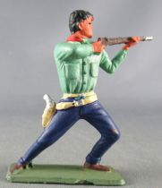 Starlux - Cow-Boys - Series 64 (Luxe Speciale) - Footed firing rifle bended knees (green & blue) (ref 5121)