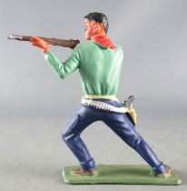 Starlux - Cow-Boys - Series 64 (Luxe Speciale) - Footed firing rifle bended knees (green & blue) (ref 5121)