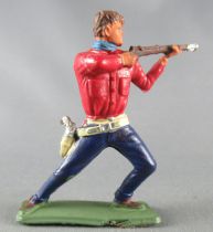 Starlux - Cow-Boys - Series 64 (Luxe Speciale) - Footed Standing  bend knees firing rifle (red & blue) (ref 5121)