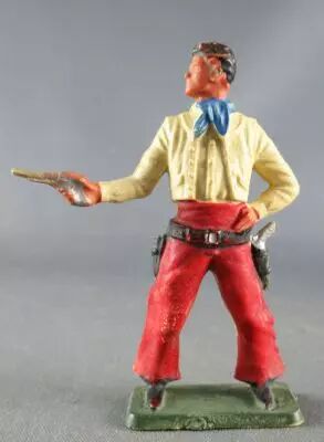 Starlux - Cow-Boys - Series 64 (Luxe Speciale) - Footed Standing firing 1 gun (yellow & red) (ref 5128)