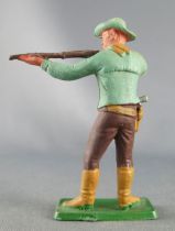 Starlux - Cow-Boys - Series 77 (regular) - Footed standing firing rifle (blue & brown) (ref 121)