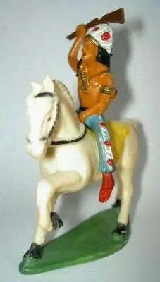 Starlux - Indians - Series Regular 53 - Mounted Raising rifle (blue) white walking horse (ref 432)
