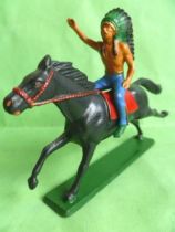 Starlux - Indians - Series Regular 65 - Mounted Chief (blue) black galoping horse (ref 421)