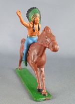 Starlux - Indians - Series Regular 65 - Mounted Chief (blue) brown galoping horse (ref 421)