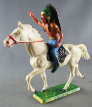 Starlux - Indians - Series Regular 65 - Mounted Chief (blue) white trotting horse (ref 421)