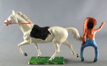 Starlux - Indians - Series Regular 65 - Mounted Chief (blue) white trotting horse (ref 421)