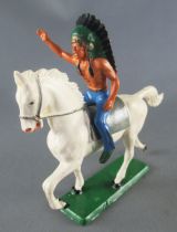 Starlux - Indians - Series Regular 65 - Mounted Cief (blue) White Trotting Horse (ref 421)