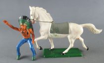 Starlux - Indians - Series Regular 65 - Mounted Cief (blue) White Trotting Horse (ref 421)