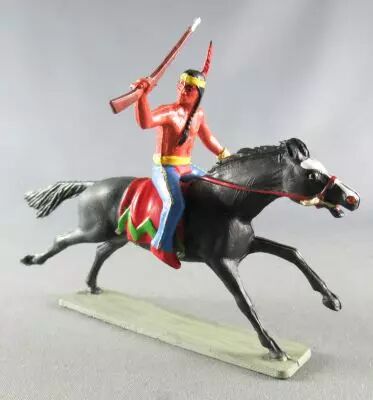 Starlux - Indiens - Série Ordinaire 65 - Cavalier Tireur à l'arc (rouge & bleu