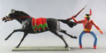 Starlux - Indiens - Série Luxe 63 - Cavalier Fusil en l\'air (bleu) cheval noir galop (réf 4424)
