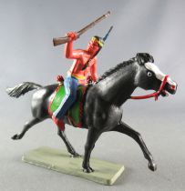 Starlux - Indiens - Série Luxe 63 - Cavalier Fusil en l\'air (bleu) cheval noir trot (réf 4424)