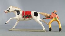 Starlux - Indiens - Série Luxe 63 - Cavalier Fusil sur le coté (jaune) cheval blanc galop (réf 4425)