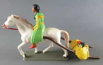 Starlux - Indiens - S�rie Luxe 69 - Squaw avec Travois Paquetage Jaune Cheval Blanc (r�f 2841)