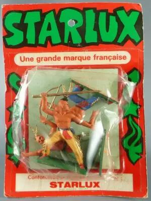 Starlux - Indiens - S�rie Ordinaire 57 - Blister 3 Pi�tons Javelot Arc Genoux Fusil en l\'air (r�f 146 144 132)