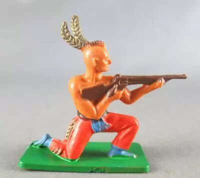 Starlux - Indiens - S�rie Ordinaire 57 - Pi�ton Tireur Fusil genoux (rouge) (r�f 142) 2