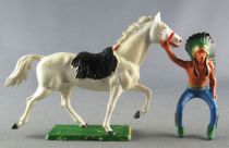 Starlux - Indiens - Série Ordinaire 65 - Cavalier Chef (bleu) cheval blanc trot (réf 421)
