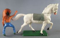 Starlux - Indiens - Série Ordinaire 65 - Cavalier Chef (bleu) cheval blanc trot (réf 421)
