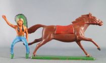 Starlux - Indiens - Série Ordinaire 65 - Cavalier Chef (bleu) cheval marron galop (réf 421)