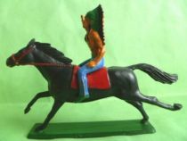 Starlux - Indiens - Série Ordinaire 65 - Cavalier Chef (bleu) cheval noir galop (réf 421)