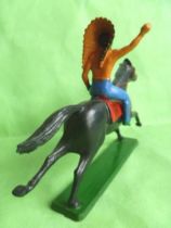 Starlux - Indiens - Série Ordinaire 65 - Cavalier Chef (bleu) cheval noir galop (réf 421)