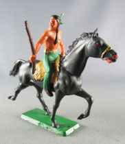 Starlux - Indiens - Série Ordinaire 65 - Cavalier Fusil à la main (vert) cheval noir trot (réf 423)