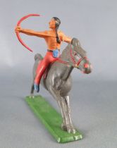 Starlux - Indiens - Série Ordinaire 65 - Cavalier Tireur à l\'arc (rouge) cheval gris foncé galop (réf 427)