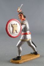 Starlux - Middle-age - 58 Series - ref  6004 (grey base new mould) - Footed Lord fighting sword rond shield (metalised grey & re