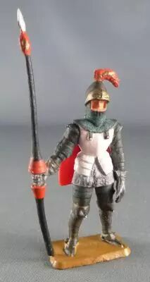 Starlux - Middle-age - 58 Series - ref  6011 (white base) - Footed Knight in armor with spear (red shield - grey armor)