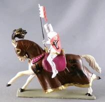 Starlux - Middle-age - 64 Series - Ref 6118 hg - Mounted Lord with Standart White Galloping Horse Brown Harnois