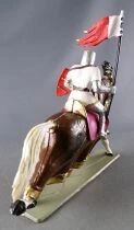 Starlux - Middle-age - 64 Series - Ref 6118 hg - Mounted Lord with Standart White Galloping Horse Brown Harnois