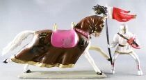 Starlux - Middle-age - 64 Series - Ref 6118 hg - Mounted Lord with Standart White Galloping Horse Brown Harnois