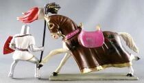Starlux - Middle-age - 64 Series - Ref 6118 hg - Mounted Lord with Standart White Galloping Horse Brown Harnois