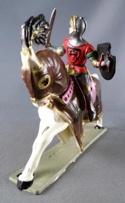 Starlux - Middle-age - 64 Series - Ref 6119 hg - Mounted Fighting Lord with Standart White Galloping Horse Brown Harnois