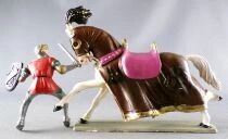 Starlux - Middle-age - 64 Series - Ref 6119 hg - Mounted Fighting Lord with Standart White Galloping Horse Brown Harnois