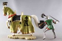 Starlux - Middle-Age - 64 Series - ref 6119 HP - Mounted Fighting Lord (green & silver) White Marching Horse Green Harness