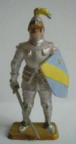 Starlux - Middle-age - serie 58 - ref  6012 (white base) - footed knight in armor (metalised light grey pink - blue shield)