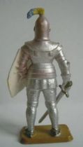 Starlux - Middle-age - serie 58 - ref  6012 (white base) - footed knight in armor (metalised light grey pink - blue shield)