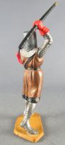 Starlux - Middle-age - serie 60 - ref 6022 (white base) - Footed knight with spear (brown & silver)