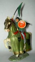 Starlux - Middle-age - serie 60 - ref 6113 - mounted with streamer & black cape on 1961 walking white horse with green jousting 