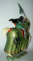 Starlux - Middle-age - serie 60 - ref 6113 - mounted with streamer & black cape on 1961 walking white horse with green jousting 