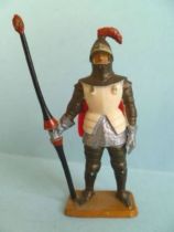Starlux - Moyen-âge - série 58 - réf 6011 (ivoirine) - piéton chevalier en armure avec lance (bouclier rouge - armure grise bron