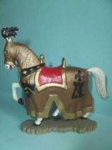 Starlux - Moyen-âge - série 60 - réf 6109 - cavalier avec oriflame cheval blanc harnois viel or