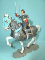 Starlux - Moyen-âge - série 60 - réf 6201 - cavalier Jeanne d\'Arc (argent) épée & casque cheval blanc caparaçon (modèle 63)